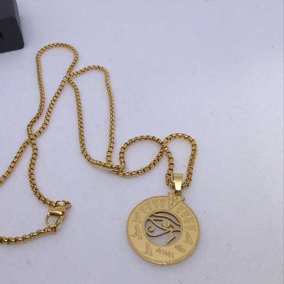 Mythological Egyptian Pendant Necklace-Gold Color Metal Evil Eye Unisex Jewelry - Picture 9 of 10